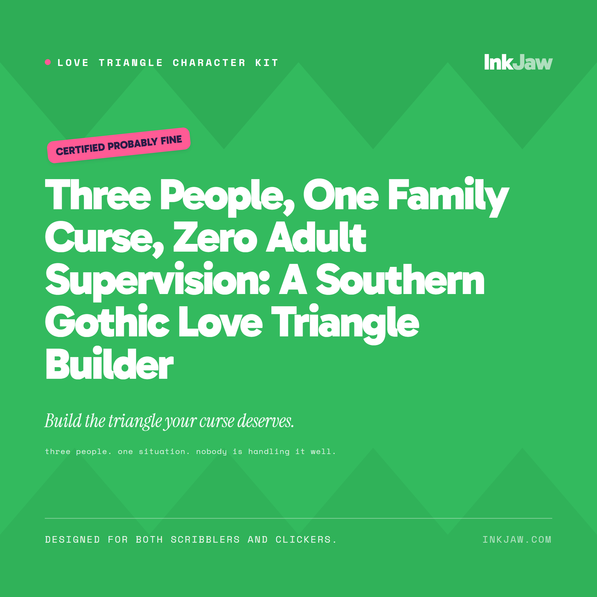 Love Triangle Character Kit Three People One Family Curse Zero Adult Supervision | Romance Writing Prompts | Character Sheets