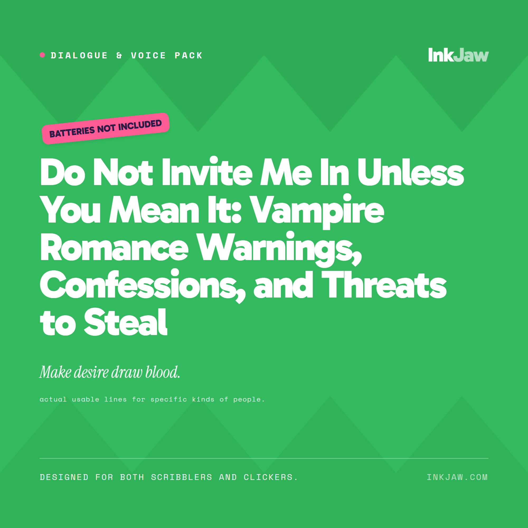 Dialogue & Voice Pack Do Not Invite Me In Unless You Mean It: Vampire Romance | Vampire Dialogue Prompts | Dark Romance Writing
